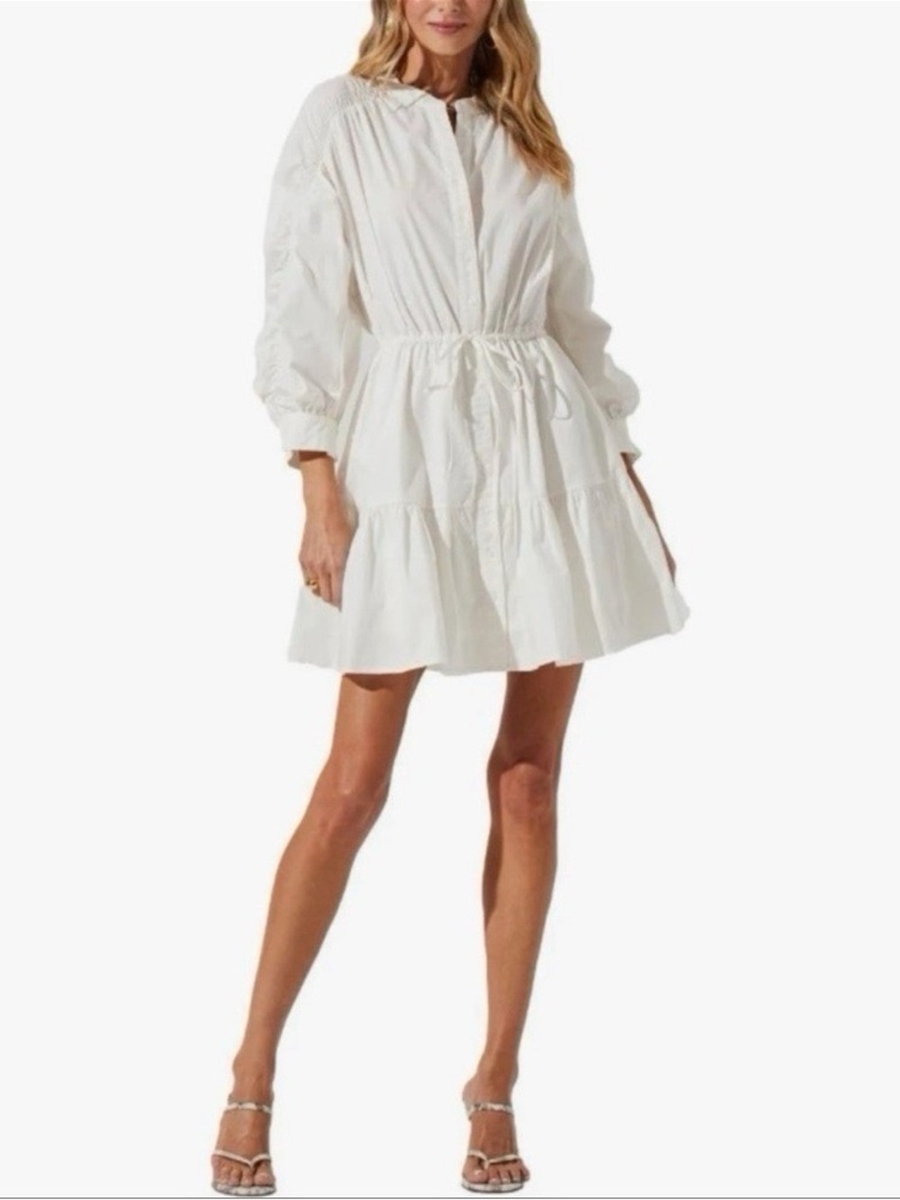 Astr the Label White Tiered Mini Shirt Dress, Size L, NWOT, Perfect Condition